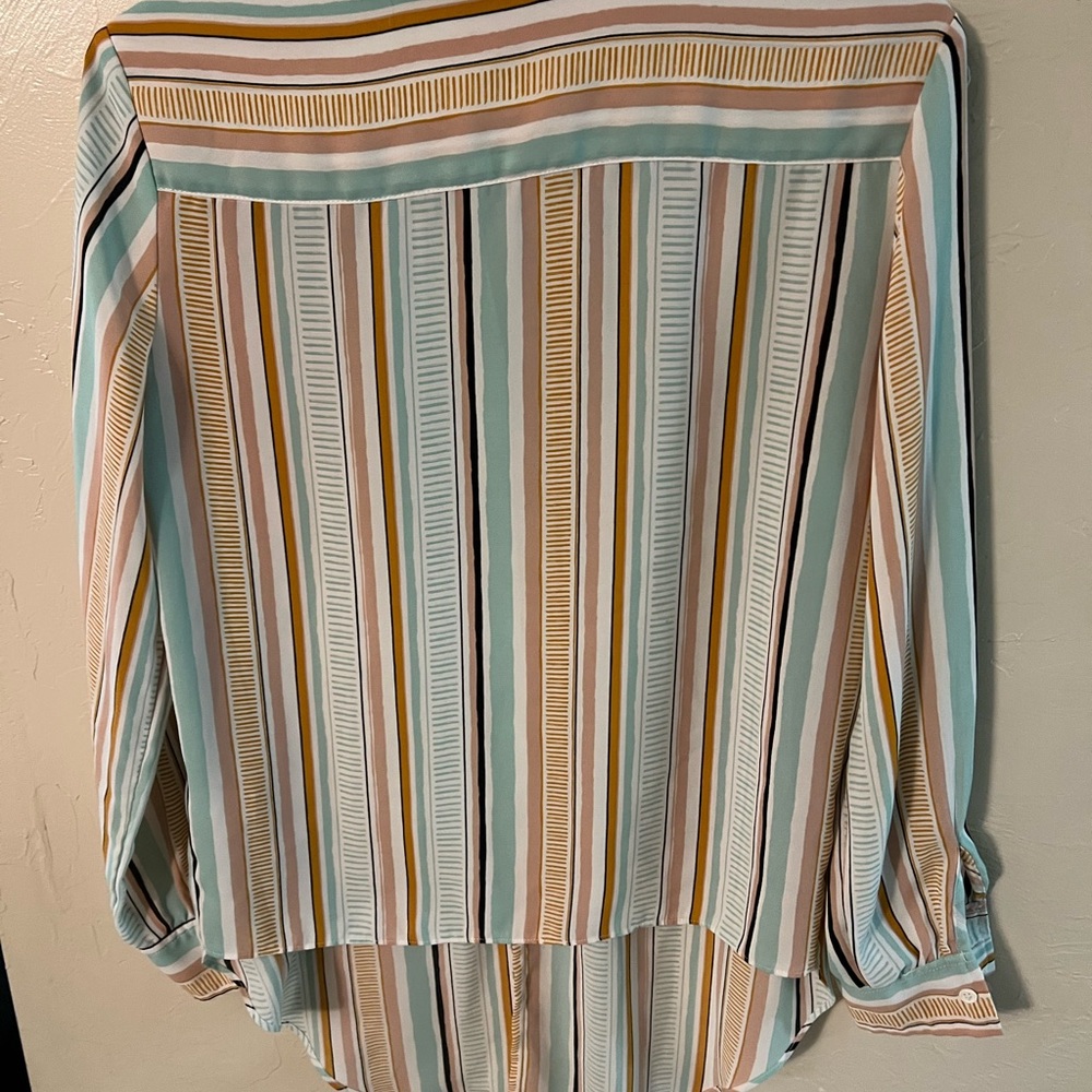 Rachel Zoe Blue and Brown Casual Button Down Shirt - Picture 4 of 5